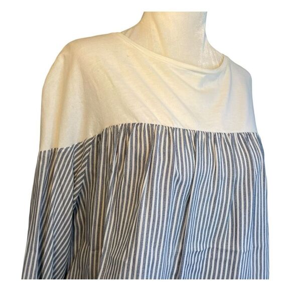 Zara Cotton Striped Blouse Blue‎ White Knit Crewneck Long Sleeve S - Picture 2 of 6